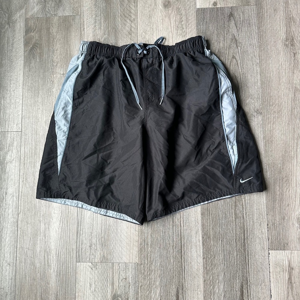 Vintage Y2K Nike Black and blue Swim Trunks Board Shorts XL swoosh striped